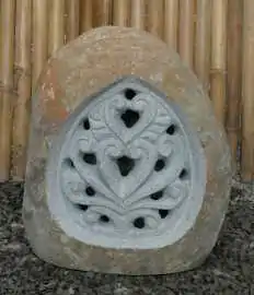  Product image 3 of the product “Riverstone Lantern with carved motiv on one side, Light can shine through. in the sizes from 35cm to 55cm, Natural finish ”